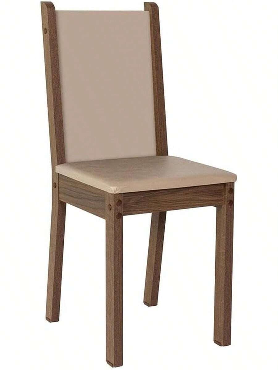 Kit de 4 Sillas de Comedor Modelo 4292, Color Marrón y Crema, Asientos Tapizados Beige, Estructura de Madera Resistente, para Comedor, Cocina y Antecomedero, Diseño Compacto y Fácil Montaje - Marrón - Ver 1