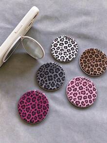 1 Pc New Leopard Pattern Round Dual-Surface Mirror Phone Stand - Glass Makeup Mirror Makeup Care Mirror Folding Stand For Desktop, Festival Gift. Compatible With IPhone 11, 12, 13, 14, 15, 16, 17, 18, Pro Max - Multicolor - View 2