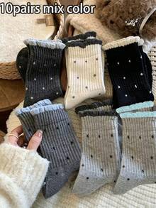 1/5/10 Pairs Women's Warm Winter Socks, Thickened Mid-Calf And Knee-High Socks, Suitable For Outdoor Work And Daily Wear, Soft Sock Combination - Multicolor - View 10