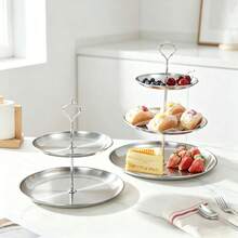 1pc Small 2/3-Tier Stainless Steel Cupcake Stand, Dessert Tray, Cake Fruit Candy Display Rack, Multi-Layer Dessert Stand, Reusable, Suitable For Christmas, Wedding, Birthday, Baby Shower, Afternoon Tea Decor - Stainless Steel Dessert Plate, Stainless Steel Cake Stand - Mirror Silver - View 2
