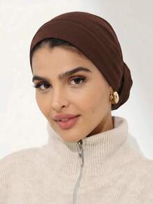 1PC Classic Solid Color Women's Headscarf, Multifunctional And Practical Elastic Headscarf, Comfortable And Soft, Suitable For Daily Wear, Sports Yoga - Coffee - View 1