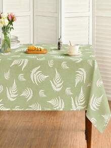 1pc Sage Green Fern Leaf Print Faux Linen Tablecloth, Washable Rustic Rectangular Table Cover, Decorative Table Cloth For Dining Room Home Picnic Party - Multicolor - View 7