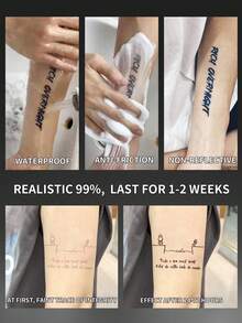 6Pcs Tattoo Fake Y2K Temporary Tattoos Simple Small Cute Semi Permanent Waterproof Sweatproof Last For 1-2 Weeks Anti-Friction Non-Reflective Black For Woman And Men Tattoo Stickers For Arm, Chest, Leg, Abdomen, Finger, Neck, Spine, Modernist - Black - View 4