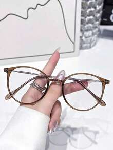 1 Pair Round Frame Glasses With Delicate Metal Temples And Clear Lenses, Y2K Style, Suitable For Back To School, Casual Daily Wear Or Office - Clear - View 7