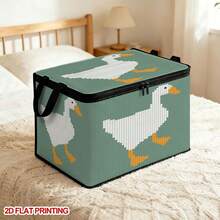 1pc Open Storage Bin Pixel White Goose Print Rectangular Laundry Basket, Pixel Style Animal Theme Foldable Fabric Storage Basket With Handle, Suitable For Bathroom, Bedroom, Laundry Room Home Organization - A - View 8