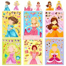 1 Pack (6pcs/18pcs) Children's Blue Princess Face Swap Stickers, Cartoon Interactive Handwritten DIY Puzzle Stickers, Stickers, Arts & Crafts, Birthday Gift, Back To School - Multicolor - View 11