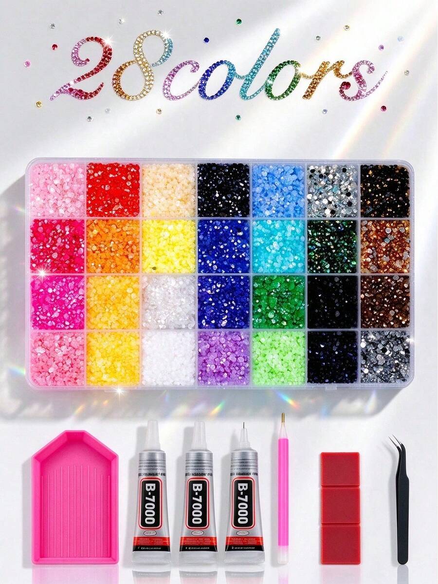 48,000-15,000pcs Resin Flat Back Rhinestone Decor Set, 28 Colors 3mm Rhinestone Inlay Set, Suitable For DIY Diamond Painting, Handmade Crafts And Gifts - Multicolor - View 1