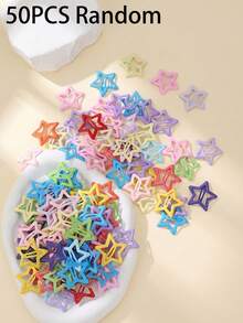 50pcs Random Hollow Star Hair Clips, Random Color Snap Clips, Cute Millennium-Style Hair Accessories, Fashionable Decorative Hair Clips For Daily Wear - Multicolor - View 6