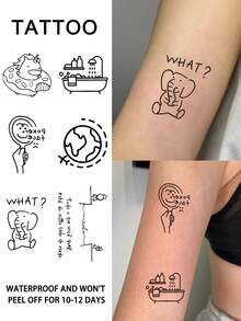 6Pcs Tattoo Fake Y2K Temporary Tattoos Simple Small Cute Semi Permanent Waterproof Sweatproof Last For 1-2 Weeks Anti-Friction Non-Reflective Black For Woman And Men Tattoo Stickers For Arm, Chest, Leg, Abdomen, Finger, Neck, Spine, Modernist - Black - View 9