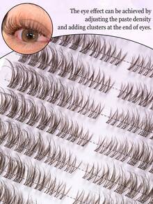 216pcs Brown Thin Dense False Eyelash Clusters, Long Voluminous Lash Tips, Create Mysterious Halloween Eye Makeup Effect, DIY Design With Self-Adhesive, Suitable For Witch Cosplay, Theme Night Events And Festive Occasions - D - View 7