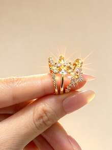Women's 18K Gold Plated Stackable Ring Set, 3Pcs Crown Marquise Cut Cubic Zirconia Engagement Band Sparkling CZ Split Matching Rings For Party Jewelry - Gold - View 1