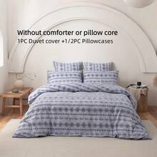 Bộ vỏ chăn duvet phong cách Bohemian 2/3 món, họa tiết tam giác hình học màu xanh và be với bề mặt giả giặt, vải polyester dày 110g, khóa kéo, thoáng khí, cho phòng ngủ và phòng khách, quà tặng ngày lễ hoàn hảo - Màu xanh bụi bặm - Xem 2