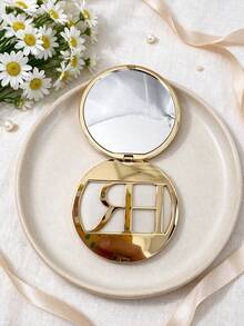 Luxury Gold‑Tone Hollow Logo Folding Compact Mirror, Portable Dual‑Sided Hand Mirror For On‑The‑Go Makeup Touch‑Up, Elegant Daily Accessory & Holiday Birthday Gift For Women, Helena Rubinstein - Gold - View 3