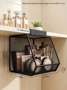 Under-Cabinet Hanging Mesh Storage Basket, Metal Cosmetic Organizer Rack, No-Installation Makeup Storage Shelf, Large Capacity For Makeup Brushes, Perfume, Lipstick, Bathroom Vanity And Cabinet Storage, Space-Saving Home Storage Accessory - Multicolor - View 9