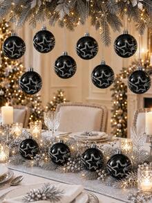 9pcs Black Gold Christmas Ball Ornaments, Black Striped Glitter Christmas Balls, Shiny Christmas Tree Hanging Ornaments, Home Holiday Wedding Party Decoration Garland Set, Suitable For Christmas Tree Decoration, Holiday Party, Wedding, Wreath, Fireplace, Living Room Decoration, Winter Christmas Decoration - Christmas 4 - View 2
