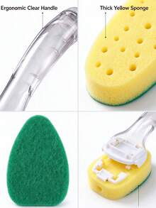 1/2/3pcs Multi-Head Handle Cleaning Set With Sponge Brush: High Absorbency And Oil-Resistant, Suitable For Cleaning Bathroom Bathtub And Tiles, Washing Kitchen Utensils And Cookware, Durable Cleaning Sponge, Cleaning Supplies - Multicolor - View 5