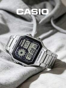 Casio Unisex Digital Watch, Stainless Steel Band, Retro Square, 30M Water Resistant, World Time, LED Backlight, Sports Wristwatch - Silver - View 3