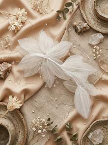 1pc Bridal Tulle Flower Hair Vine Crystal Wedding Headpiece Handmade Romantic Floral Hair Clip Headband For Bride Prom - Multicolor - View 6