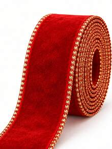 2-Yard Gold-Edged Ribbon, 4.0cm And 2.5cm Velvet Metallic Edge Ribbon, Soft And Drapable Texture. Suitable For DIY Bow Decorations For Hats And Bags, Christmas Tree Wreaths, Gift Box Wrapping, Dress And Children's Clothing Trim, Christmas Wedding Floral Crafts And Fabric Decoration Ribbon. - Gold-trimmed Red - View 6
