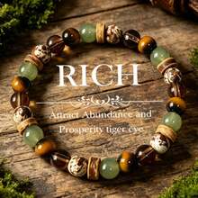 Handmade Natural Beaded Bohemian Style Bracelet, Featuring Tiger Eye, Green Agate And Wooden Beads - Adjustable Elastic Design, Suitable For Daily Wear, Camping, Office Use - Unisex, Versatile Neutral Style For All Seasons - Multicolor - View 3