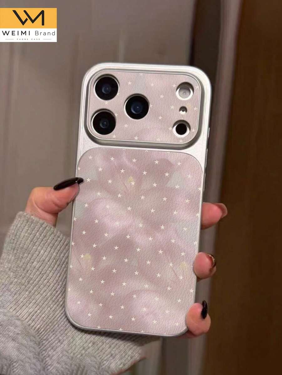 WeiMi 1pc Minimalist Star & Flower Pattern Full Coverage Button Classic Anti-Drop Metal Paint Premium Texture Soft Texture PU Leather Phone Case, Suitable As Birthday Gift, Holiday Gift For Friends, Family, Couples, Yourself, Compatible With IPhone 18/17/16/15/14/13/14/12/11 Series - Multicolor - View 1