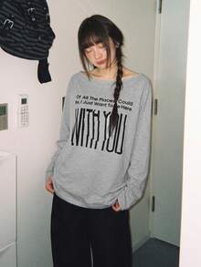 Early Autumn Grey Off-Shoulder Cold Shoulder Long Sleeve T-Shirt Women's Sexy Top - Grey - View 3
