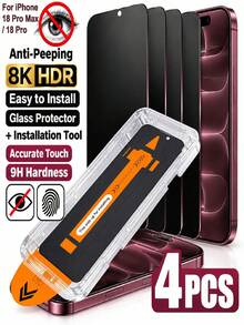 4 قطع واقي شاشة زجاجي مقسى مضاد للغبار ومضاد للتجسس، متوافق مع سلسلة 18 Pro Max/18 Pro/17 Pro Max/17/16/15/14/13/12/11/Mini، صلابة 9H، مع إطار التركيب، إزالة الغبار تلقائيًا، حساسية لمس عالية - الأسود - مشاهدة 7