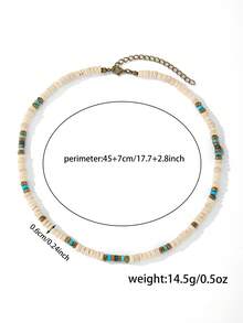 1pc Summer Vacation Natural Coconut Shell Volcanic Stone Tiger Eye Beaded Necklace, Stone Coconut Shell Necklace, Gift For Boyfriend - Multicolor - View 11
