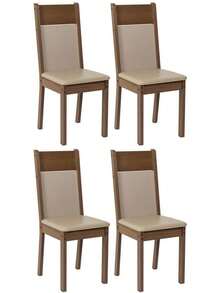 Madesa Kit con 4 Sillas de Comedor, Madera de Ingeniería, Asiento Tapizado de Sintético, Estructura Marrón con Respaldo Crema, 98 x 40 x 49 - Marrón - Ver 5