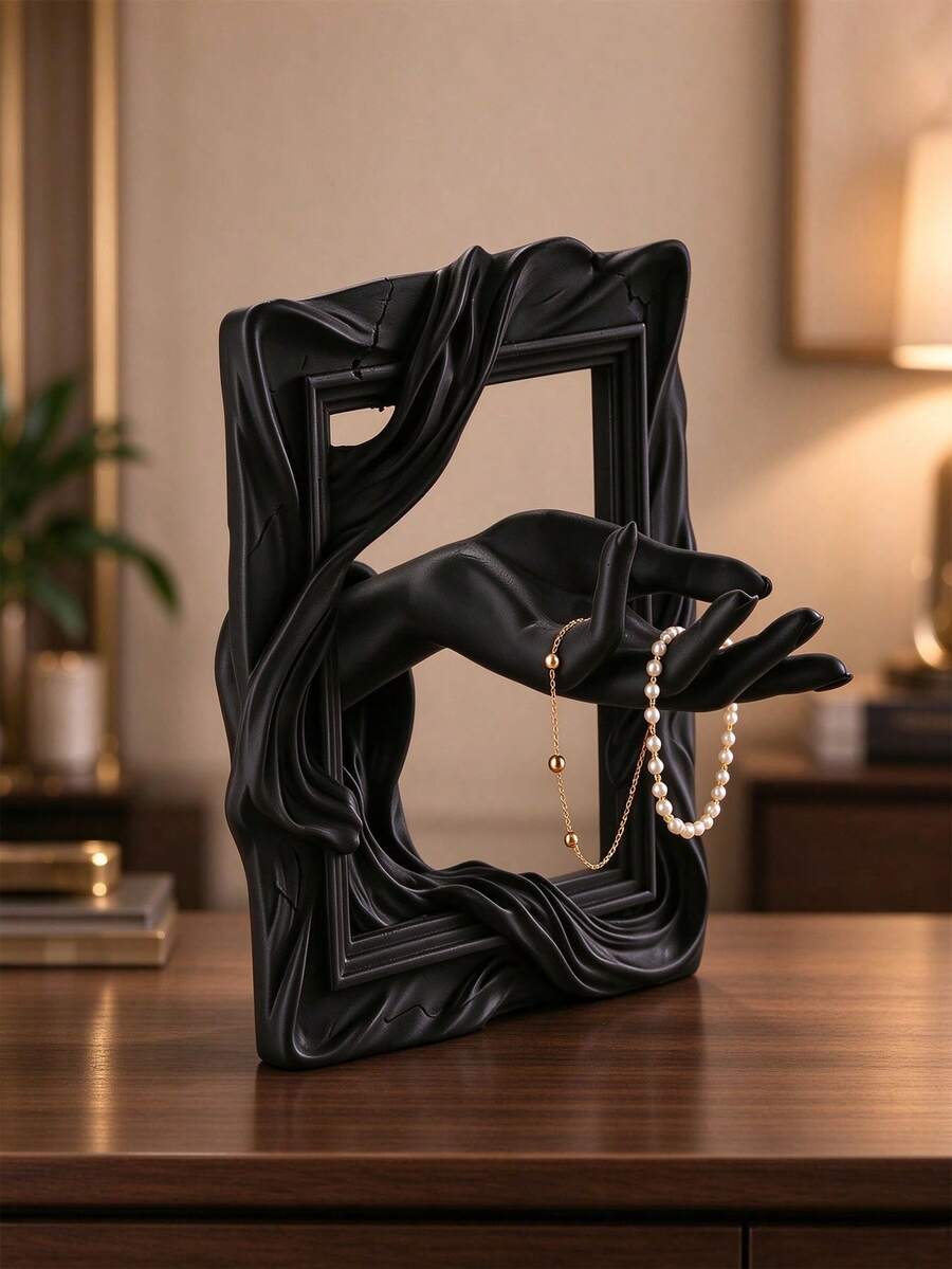 1pc Hand In Frame Resin Sculpture, Jewelry Display, Tabletop Decor, Photo Frame Ornament, For Bedroom Living Room Dresser, Gothic Dark Style, 3D Printed Art Statue, Unique Gift For Home Decor Lovers