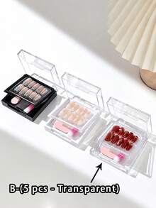 5pcs Double Layer Transparent Nail Art Display Box - PE Dust-Proof Storage Box With Lid, Suitable For Nail Tips And Nail Art Tools, Salon And Home Portable Storage Box (Stackable, Compact) - Multicolor - View 10