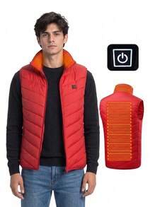 CAMEL CROWN Unisex USB Heated Vest 3 Heating Zones Adjustable Temperature Thermal Sleeveless Waistcoat Outdoor Warm Heating Vest Power Bank Not Included - Red - View 2