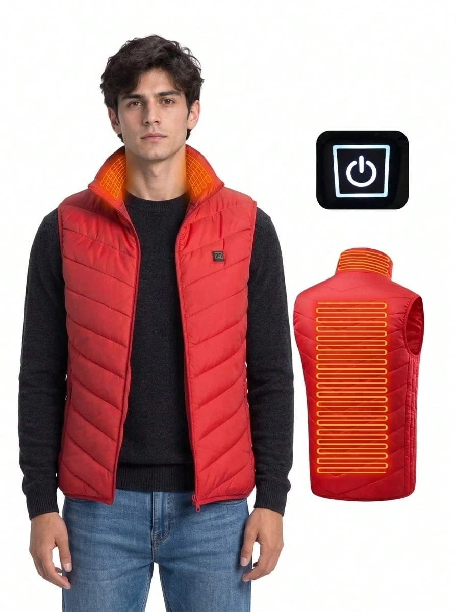 CAMEL CROWN Unisex USB Heated Vest 3 Heating Zones Adjustable Temperature Thermal Sleeveless Waistcoat Outdoor Warm Heating Vest Power Bank Not Included