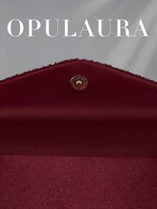 OpulAura 1件裝酒紅色秋冬節日百褶迷你手拿包，閃亮水鑽裝飾，優雅時尚信封式女款手提包，適合派對、婚禮、晚宴、女生聚會，適合作為參加派對、婚禮、畢業典禮、晚宴/晚餐的女性理想禮物 - 酒紅色 - 查看 6
