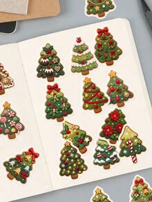 50Pcs Christmas Tree Stickers, Felt‑Style Xmas Holiday Decals With Gift & Fairy Light Patterns, Waterproof DIY Decor For Water Bottle, Laptop, Luggage, Skateboard, Journal, Back‑To‑School Scrapbook Craft Supplies - Multicolor - View 7
