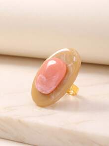 1pc Vintage Resin Open Ring, Geometric Marble Double Layer Adjustable Ring For Women, Y2K Dopamine Chunky Statement Jewelry Gift - Multicolor - View 4