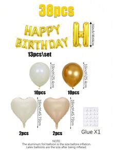 38pcs Gold Banner Birthday Decoration Balloon Set, Includes Gold Happy Birthday Banner Letters, Heart Balloons, Latex Balloons, For Birthday Party, Family Party, Wedding, Graduation, Birthday Party Decoration Balloons - Multicolor - View 2