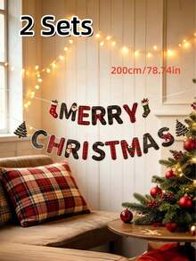 36/18pcs Merry Christmas Banner Set, Santa Claus Socks Tree Hanging Decor, Fireplace Wall Holiday Photo Backdrop Decoration - Multicolor - View 9