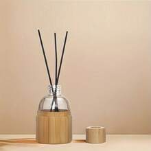 Transparent Glass Aromatherapy Bottle, Fragrance-Free, Flame-Free, With Rattan And Bamboo Diffuser Sticks, Natural Bamboo Lid, Empty Glass Essential Oil Diffuser Bottle For Home Use, Refillable, With Packaging Box - Set - View 3