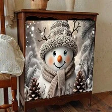 1件裝聖誕系列銀灰色針織帽雪人圖案印花聚酯短毛絨桌裙，廚房櫥櫃遮蓋簾，易於懸掛，居家裝飾理想選擇，適用於廚房櫥櫃、洗衣櫥櫃、儲物櫃等，可用作窗戶短簾幔 - 彩色 - 查看 14