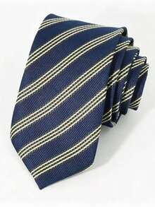 1pc Men's Fashion Dark Blue Encrypted Twill Simple Style Tie Suitable For Business School Matching - Navy Blue - View 3
