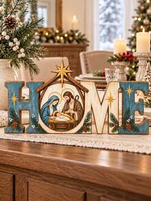 1pc Christmas Nativity HOME Tabletop Decor, Rustic Holy Family Sign With Mary, Joseph & Baby Jesus Manger Scene, Farmhouse Christmas Decoration For Fireplace Mantel, Shelf, Coffee Table, Window & Religious Holiday Home Decor, Winter Holiday Gift - A - View 4