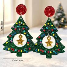 Glitter Hollow Christmas Tree Earrings, Colorful Light String & Gold Star Pendant Ear Studs, Christmas Holiday Party Accessories - Multicolor - View 6