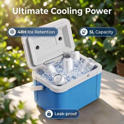 Balde de Gelo Pequeno de 5L, Caixa Térmica Portátil, Armazenamento de Alimentos para Camping, Caixa de Armazenamento a Frio para Almoço no Escritório, Caixa de Conservação de Alimentos para Piquenique, Recipiente de Armazenamento a Frio para Viagem