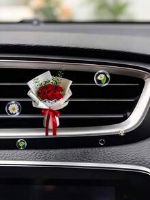 Creative 2D Acrylic Car Interior Decoration Rose Bouquet Air Vent Clip, Fragrance Diffuser With Scent Pad, Car Air Freshener Ornament - A - View 5