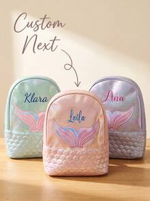 Personalized Shiny Mermaid Backpack, Customizable Name, Large Capacity Embroidered School Bag, Cute Kawaii Design, Back To School Gift, Birthday Gift, , Holographic Finish - Mermaid Backpack - View 2