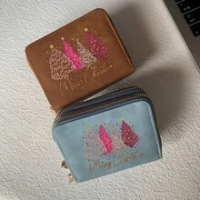 Christmas Fashion Print Card Holder Lightweight Fashionable Wallet Suitable For Daily Use For Women Double Zipper Mini Wallet Purse Wallet Card Wallet - Multicolor - View 6