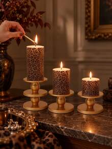 3/1pc European Style Leopard Print Pillar Candles, 1.97 Inch Diameter, Set Combination, Suitable For Home Decor, Cabinet Decor, Holiday Party, Birthday Gift, Photography Props, Women's Gift - Multiple Styles - View 5
