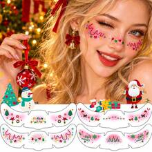 Christmas Freckle Temporary Face Tattoo Stickers-4 Sheets, Cute Santa Snowman Xmas Tree Pattern Facial Decals, Waterproof Self-Adhesive Holiday Face Stickers, Glitter Festival Makeup Decor For Christmas Party, New Year, Cosplay, Rave, Holiday - Multicolor - View 2