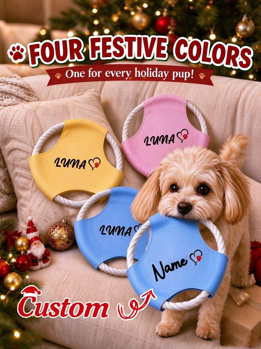 Customizable Pet Name, Dog-Specific Bite-Resistant And Durable, Customized Pet Name Rope , Dog Outdoor Throwing Interactive Toy, Outdoor Dog Walking Interactive Pulling Training Disc, Suitable For Small Dogs, Large Dogs, Border Collies - Multicolor - View 1